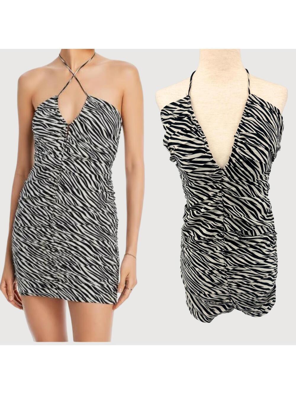Aqua Zebra Ruched Mini Dress Halter NWT XS Going Out
